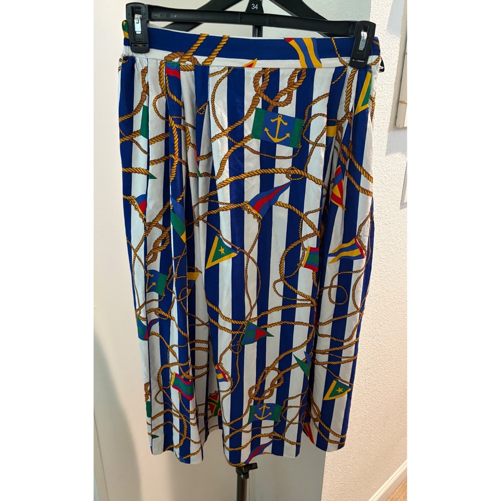 JH Collectibles Vintage Nautical Scarf Top & Midi Skirt Set Blue White Stripe 12 - Picture 4 of 9
